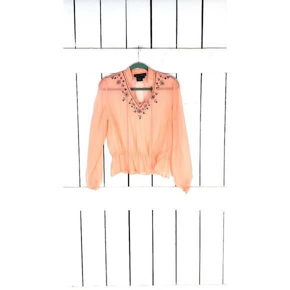 Tess Studio Tops - Tess Studio sheer lightweight silk embroidered beaded boho blouse 8